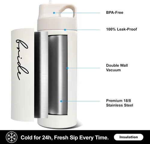 Miniatura 3 de Regalo de despedida de soltera, taza de acero inoxidable aislada de 16.2 onzas, botella de agua con tapa a prueba de derrames 2 en 1, regalo Novia