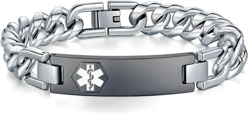 Miniatura 136 de Pulseras de identificación de alerta médica de 6.5 "-8.5" para mujeres, pulseras de emergencia médica de acero inoxidable, grabado gratuito