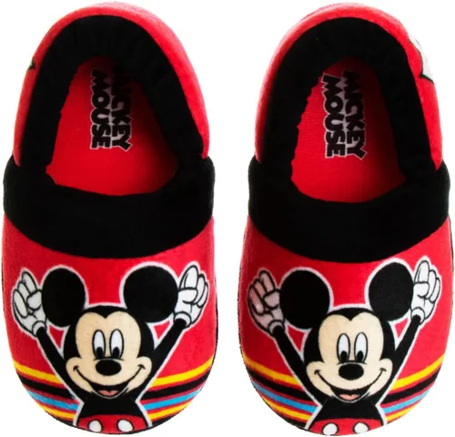 Disney Mickey Mouse Boys Slippers - Plush Lightweight Warm Comfort Soft Aline House Kids Shoes Slippers (ToddlerLittle Kid)