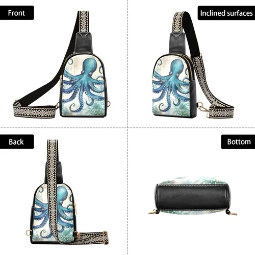 Miniatura 3 de Sling Backpack Octopus Vintage Sling Bag for Women Crossbody Shoulder Bag Leather Fanny Pack Chest Bag for Travel Hiking 202A1793