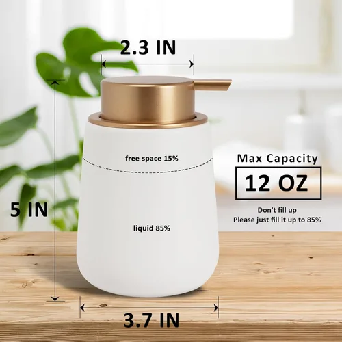 Miniatura 7 de Dispensador de jabón de cerámica con bomba fácil de prensar, dispensador de líquido de loción de manos para champú, baño, cocina, 12 onzas