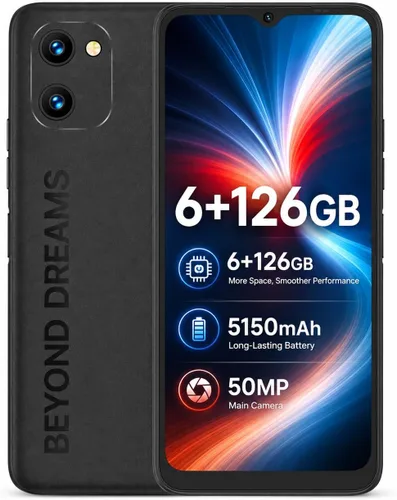 UMIDIGI Teléfono inteligente desbloqueado de 6.5 pulgadas, 6+126 GB, batería de larga duración de 5150 mAh, cámara principal de 50 MP, cámara selfie