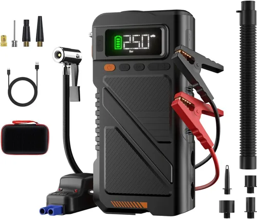Arrancador de 8000A con inflador de aire y compresor de desinflado, paquete de potencia portátil de 9 en 1 de 12V para todos los motores de