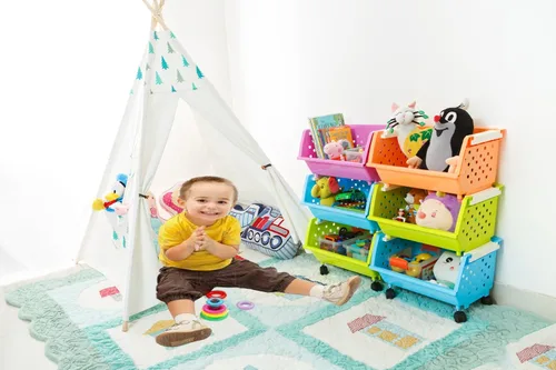 Miniatura 4 de Cofre para juguetes de niños, gran canastilla de almacenamiento, organizador con ruedas, se mueve a todas partes, natural/primario, colección