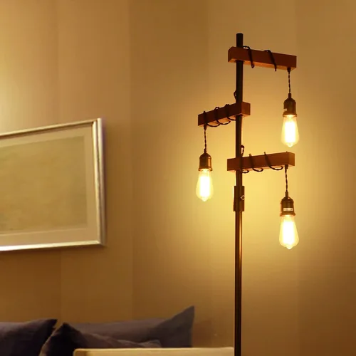 Miniatura 9 de Lámpara de pie industrial regulable, lámpara de pie de árbol de granja, lámpara de pie de madera de 68 pulgadas, 3 luces, base resistente, luz