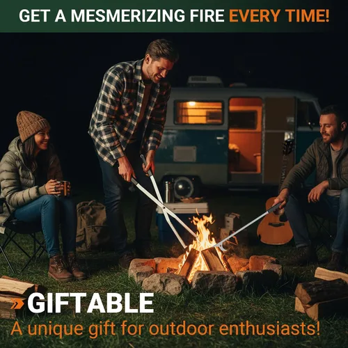 Miniatura 6 de Tredre Juego de pinzas de fuego y póquer de fuego, herramientas de acero inoxidable para exteriores, pinzas de chimenea de alta resistencia