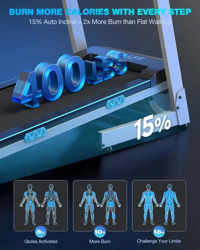 Miniatura 6 de WELLFIT - Caminadora plegable con inclinación automática - Alfombrilla de caminar de escritorio con inclinación del 10%, barra de agarre, capacidad