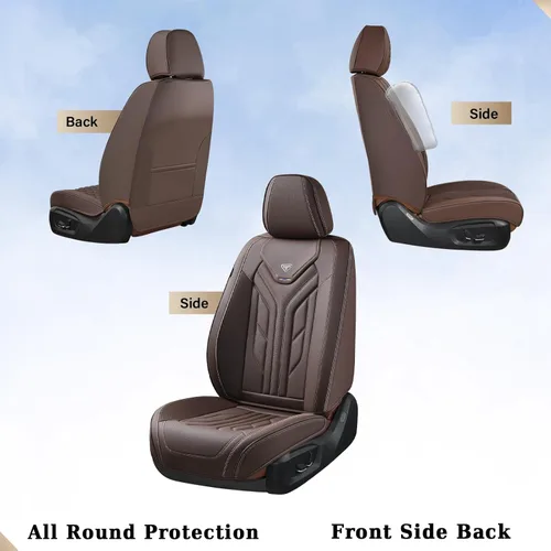 Miniatura 5 de Coverado Juego completo de fundas de asiento de automóvil, protectores de asiento de automóvil, fundas de asiento de cuero para automóviles, Café