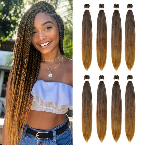 Miniatura 16 de 8 paquetes de extensiones preestiradas - 16 pulgadas de cabello trenzado premium, 55G/paquete, sin picazón, fijación en agua caliente, textura Perm