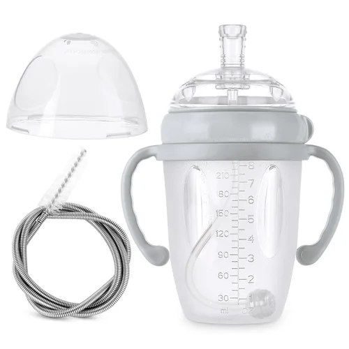 haakaa Vaso con popote con peso para niños de 6 meses de edad, vaso de silicona con peso para sorber de leche, botella de agua para bebé con cepillo