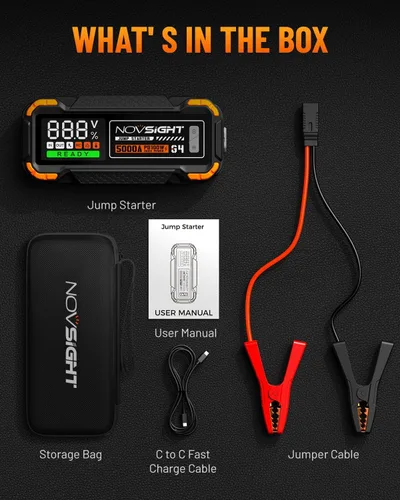 Miniatura 8 de NOVSIGHT Arrancador de batería de automóvil – Arrancador de batería portátil de 5000 A (12.0 L de gasolina/10.0 L diesel) caja de arranque de coche