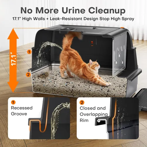 Miniatura 3 de CATLIKE XXXL - Caja de arena de acero inoxidable para gatos, 3 capas de orina a prueba de fugas, diseño cerrado con filtro de carbón para Maine Coon