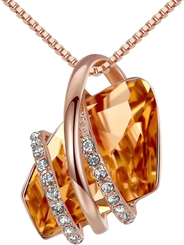 Leafael Wish Stone - Collar con dije chapado en oro rosa de 18 quilates, con cristales de Swarovski, joyería de piedra natal, 18 pulgadas + 2