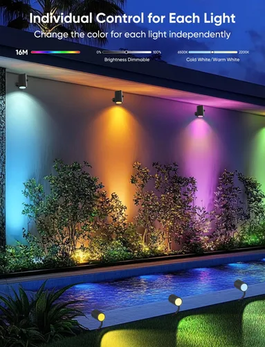 Miniatura 2 de APPECK Foco inteligente para exteriores de 600 lm, RGBCW+IC luces de paisaje que cambian de color, paquete de 2 unidades, iluminación de paisaje