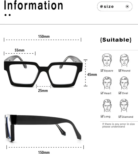 Miniatura 5 de Pro Acme Gafas cuadradas de gran tamaño con luz azul para hombres y mujeres, a la moda, rectangulares, con marco grueso, UV400, gafas falsas