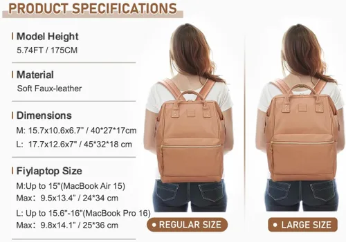 Miniatura 3 de Kah&Kee - Mochila de cuero con compartimento para laptop, ideal para viajes, escuela, para mujeres y hombres, rosado marrón claro, (TAN PINK))