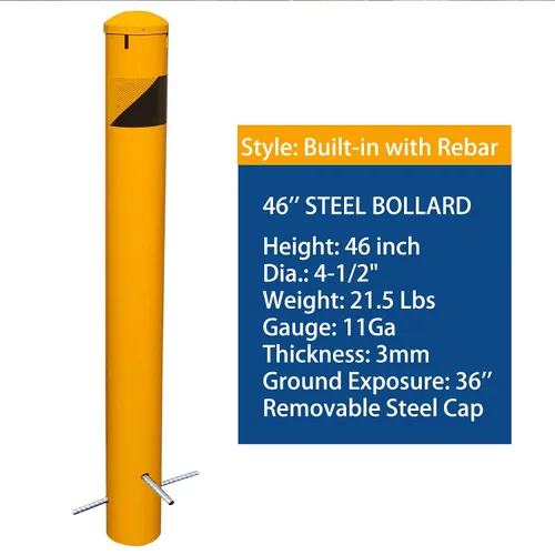 Miniatura 2 de 46 "alto verter en el lugar poste de bolardo de acero con tapa extraíble, 4-1/2" OD seguridad bolardo amarillo capa de polvo, metal bolardo
