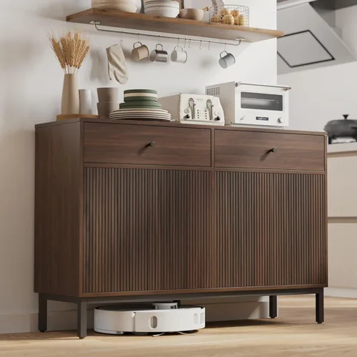 Miniatura 13 de Mericonia Aparador Buffet de Granja con Almacenamiento, Barra de Café Acanalada con Puertas y Estantes Ajustables, Gabinete de Consola de Madera A