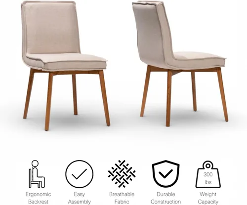 Miniatura 8 de MELAGIO Tura - Juego de 2 sillas de comedor tapizadas, patas de madera con acabado de nogal, tela de rendimiento, fácil montaje, para comedor, sala