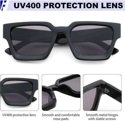 Miniatura 78 de FEISEDY Gafas de sol cuadradas retro de los años 90 para mujeres y hombres, gafas de sol rectangulares gruesas de moda con protección UV400 B2385