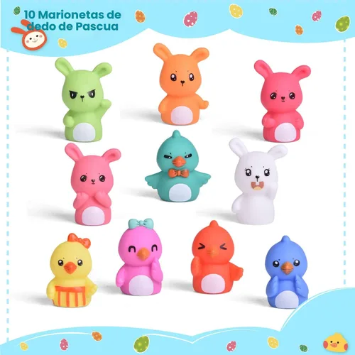 Miniatura 8 de FUN LITTLE TOYS 10 piezas de recuerdos de fiesta de Pascua para niños con marionetas de dedo de pollito, rellenos surtidos de huevos de Pascua