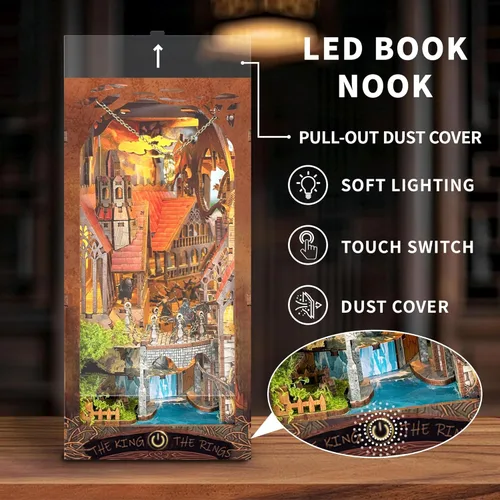 Miniatura 3 de Kit de rincón de libros con luces LED, casa de muñecas en miniatura 3D, rompecabezas de madera para adultos, decoración de sujetalibros, ideal