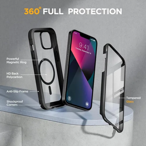 Miniatura 2 de Miracase Serie de vidrio diseñada para iPhone 13 de 6.1 pulgadas, actualización 2023, carcasa magnética transparente de cuerpo completo