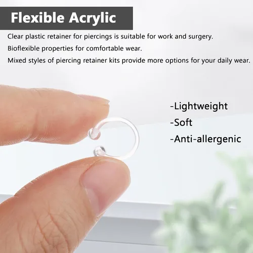 Miniatura 6 de Kit de 48 retenedores de piercing transparentes: retenedor acrílico para tabique, aretes de nariz transparentes para el trabajo, joyería de piercing