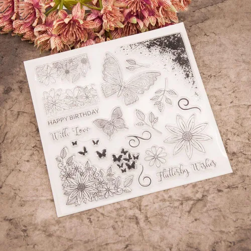 Miniatura 3 de Sellos transparentes de mariposa para hacer tarjetas y diarios, flores, esquinas, hojas, sellos de goma para manualidades, álbumes de recortes