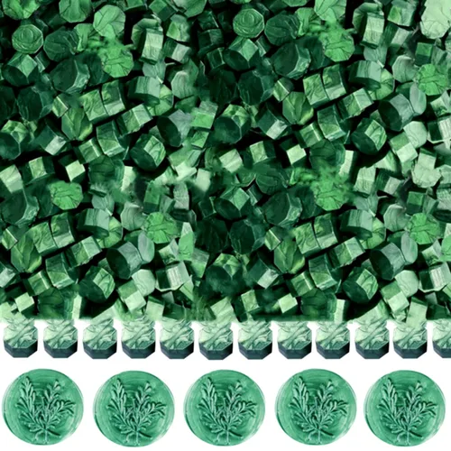 Cuentas de cera de sellado verde, 17.64 oz, 1400 cuentas de sellado de cera verde pino para sello de cera, ideal para adornar invitaciones de boda,