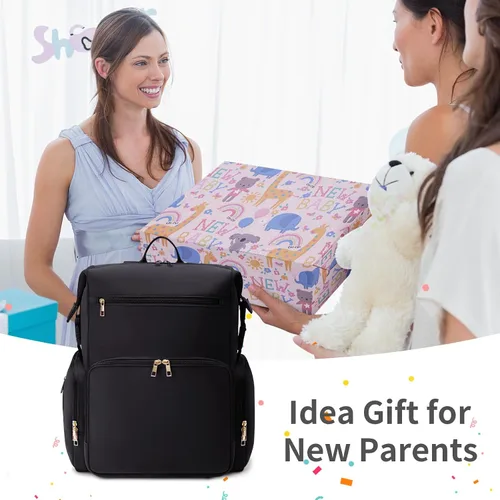 Miniatura 9 de CEI-CEI Bolsa de pañales de neopreno, mochila grande de maternidad para recién nacidos, mochila de viaje impermeable para mamá papá con bolsillos