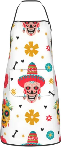 Miniatura 12 de Delantal de calavera de azúcar, delantales de cocina para hombres y mujeres, delantal de cocina, delantal de chef, delantales de jardín ajustables