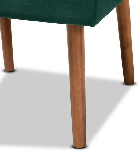 Miniatura 8 de Baxton Studio Alvis Mid-Century - Silla de comedor de madera tapizada en terciopelo verde esmeralda y acabado marrón nogal