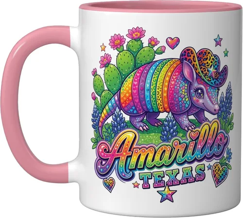 Miniatura 7 de Amarillo Texas Rainbow Armadillo Cowboy 80s Retro Souvenir Ceramic Mug, Black/White