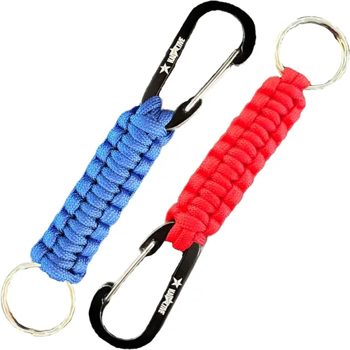 Miniatura 12 de Llavero Paracord con mosquetón – 2 llaveros de mosquetón para mochila, supervivencia, campamento. Llaveros de paracaídas para hombre Rosa - Black
