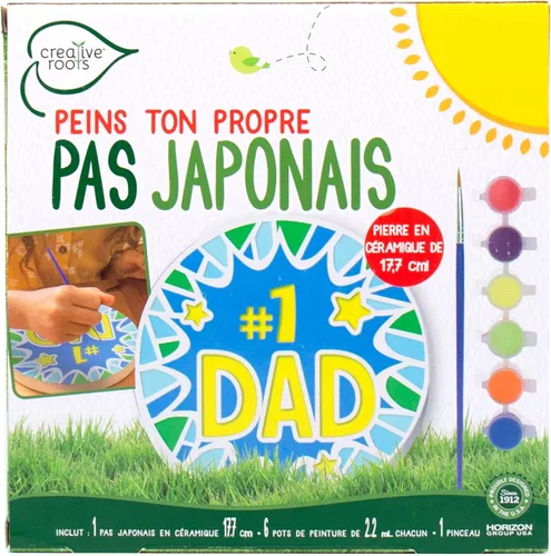 Miniatura 2 de Creative Roots Paint Your Own #1 Dad Stepping Stone, Piedra de Paso de Cerámica Pintable de 7 pulgadas, Incluye 6 Pinturas Acrílicas y Pincel