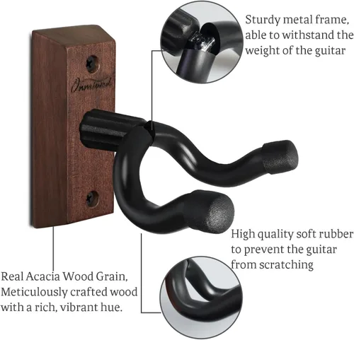Miniatura 5 de Soporte de pared para guitarra, paquete de 3, colgador de guitarra de madera dura de acacia, soporte de pared para guitarra en forma de U, soporte
