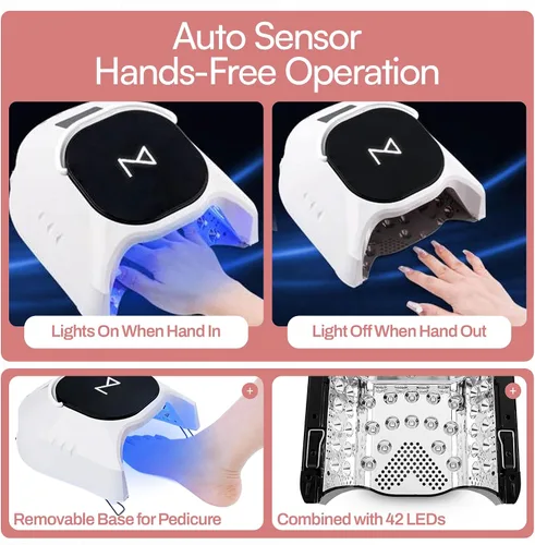 Miniatura 9 de M - Lámpara de uñas profesional híbrida GlowPro de 86W inalámbrica recargable LED UV, secador de uñas inalámbrico para uñas de gel, manicura, Blanco