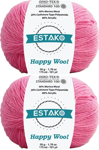 Miniatura 20 de Estako Happy Wool (paquete de 2 madejas) 40% lana merino 20% cachemira tipo poliamida 40% acrílico peso fingering hilo suave para tejer y crochet