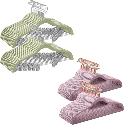 SONGMICS Paquete de 30 perchas para pantalones y 50 perchas para ropa, perchas de terciopelo con clips ajustables, antideslizantes y ahorran