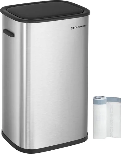Miniatura 8 de SONGMICS 2 x 6.6 Galones Bote de Basura de Tapa Abierta, Papelera de Basura de Doble Compartimento para Residuos y Reciclaje, Acero Inoxidable