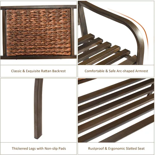 Miniatura 6 de S AFSTAR Banco de jardín al aire libre, asiento de metal para porche con asiento y respaldo decorativo, sofá biplaza para 2 personas para patio