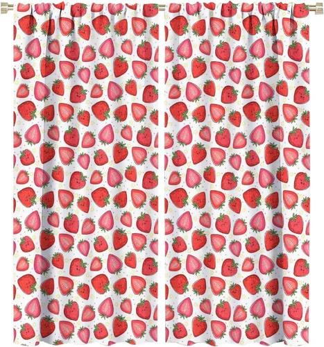 Miniatura 28 de Cortinas bohemias con diseño de fresas, bonitas cortinas bohemias con bolsillo para barra de fruta, tratamiento de ventana para cocina, sala
