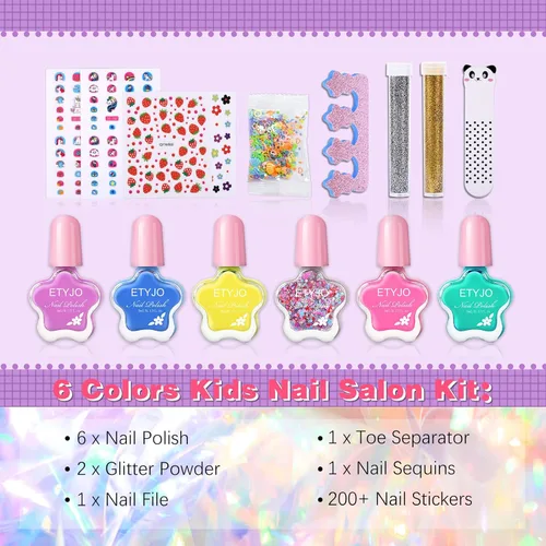Miniatura 3 de Juego de esmaltes de uñas para niños, no tóxico, a base de agua, de secado rápido, para niñas, 6 colores, kits de arte de uñas para niños a partir