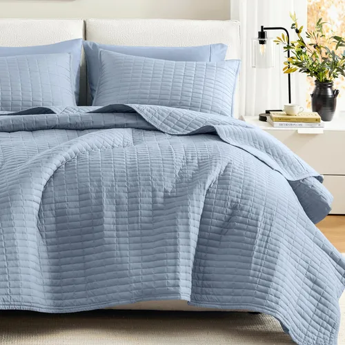 Miniatura 39 de Comfort Spaces Juego de edredón de tamaño King extragrande de color blanco de 120 x 118 pulgadas, colcha acolchada de microfibra ligera de verano