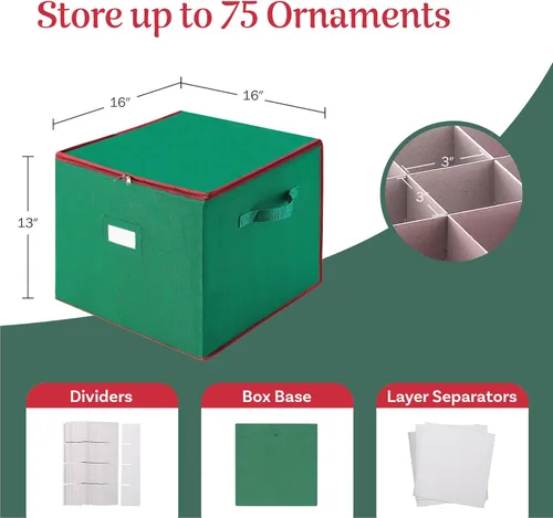 Miniatura 2 de Caja para guardar adornos navideños, con separadores, de la marca Tiny Tim Totes (capacidad para 75 adornos)