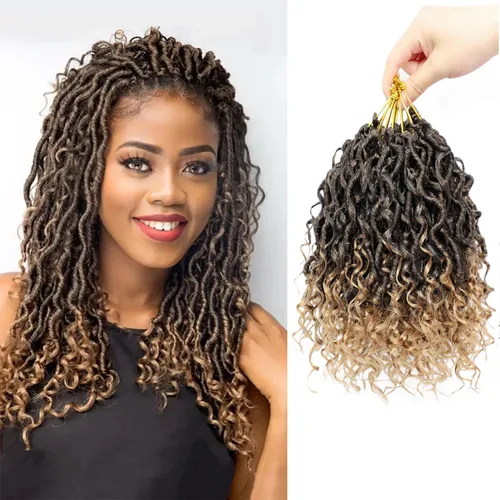 Miniatura 10 de Goddess Locs - Cabello de ganchillo de 10 pulgadas, 7 paquetes de cabello de ganchillo bohemio sintético para mujeres negras, rastas de ganchillo #1B