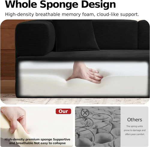 Miniatura 4 de MoonSpeak Sofá cama de 78.8 pulgadas para sala de estar, sofá modular convertible con almohada para reposabrazos, sofás modulares plegables de pana