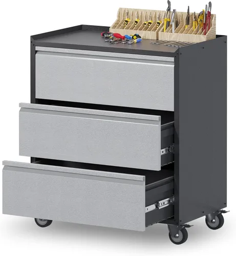 Miniatura 8 de Armario de almacenamiento de metal de 35.43 pulgadas de alto con ruedas, armario de almacenamiento con cerradura con 1 cajón y 2 puertas, gabinetes