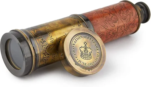 Miniatura 8 de Telescopio de vidrio espía de latón antiguo 1920 de 15 pulgadas con funda de cuero de primera calidad, plegable, 15 x visión clara, pirata vintage
